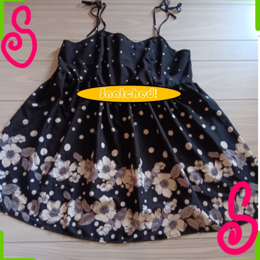 Plus Size Floral & Polka Dot Print Tie Shoulder Cami Dress